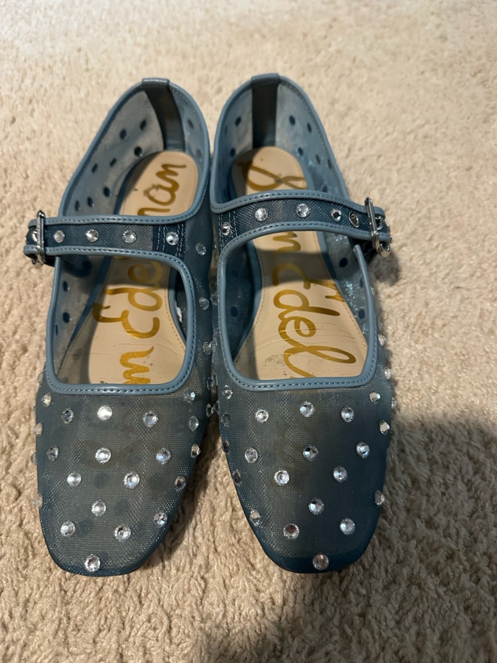 Sam Edelman Blue Mary Jane Flats with Rhinestones